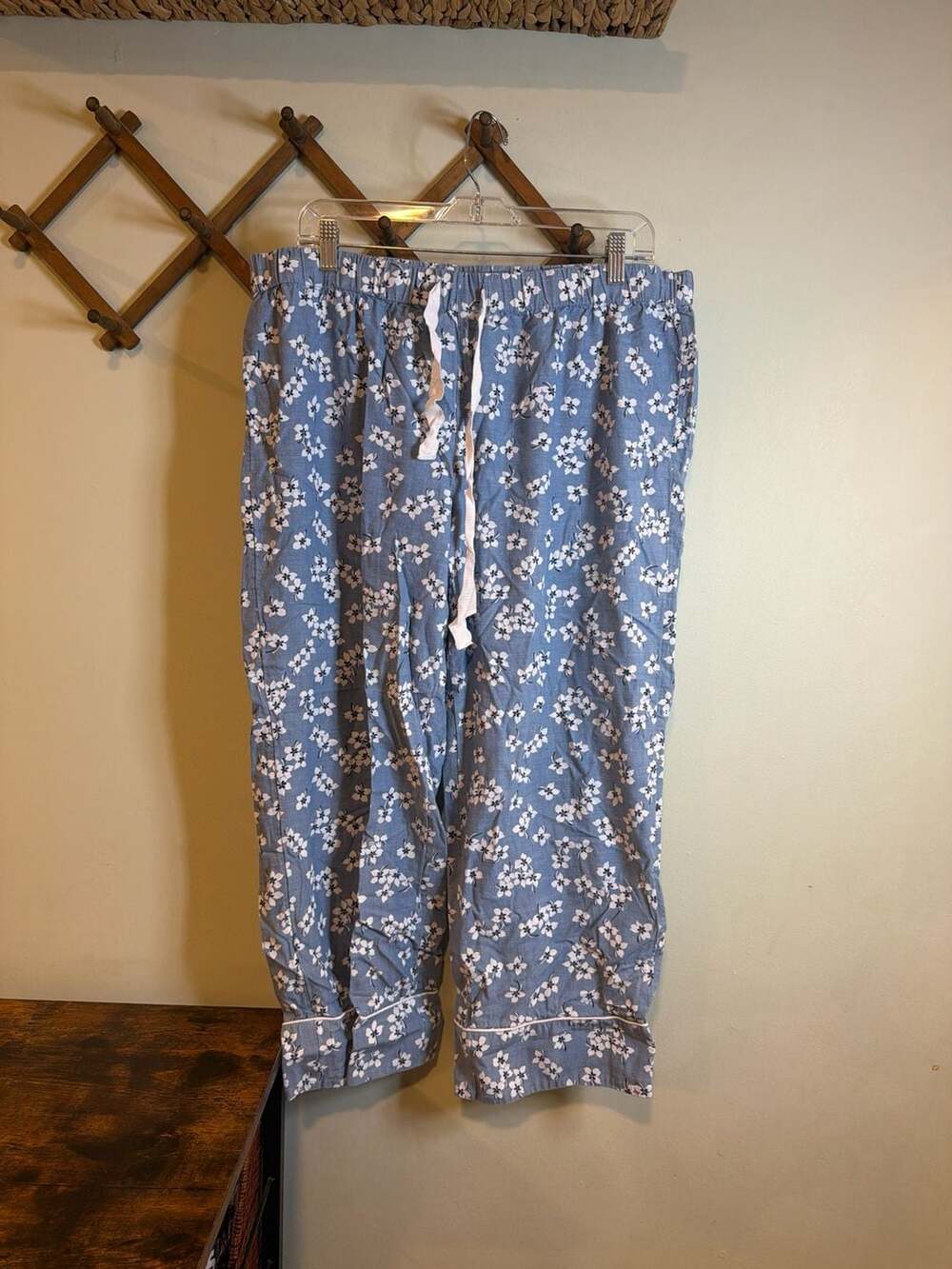 Draper James x Lands' End Blue Floral Cotton Pajama Pants Size L 14-16